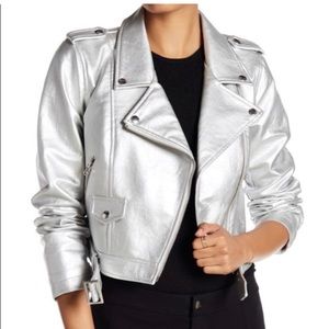 Sebby Collection- metallic biker jacket faux leather Size M- NWOT